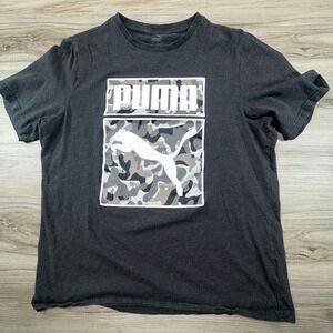 Puma Mens Large‎ TShirt Gray Camo Logo Graphic Short Sleeve Crew Neck Casual Tee